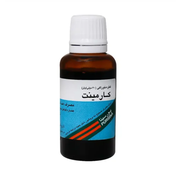 قطره کارمینت پورسینا تولید شده از عصاره گیاهان نعناع گشنیز بادرنجبویه ضد نفخ و سوء هاضمه 30 میلی لیتر