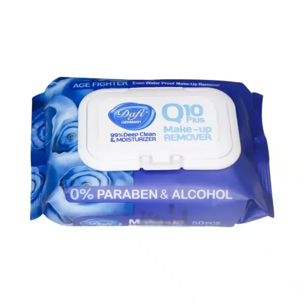 دستمال مرطوب پاک کننده آرایش Q10 Plus دافی 50 عدد ضد چروک و مرطوب کننده