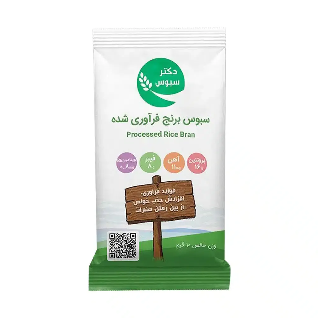 ساشه سبوس برنج فرآوری شده دکتر سبوس 10 گرم کمک به سلامت گوارش
