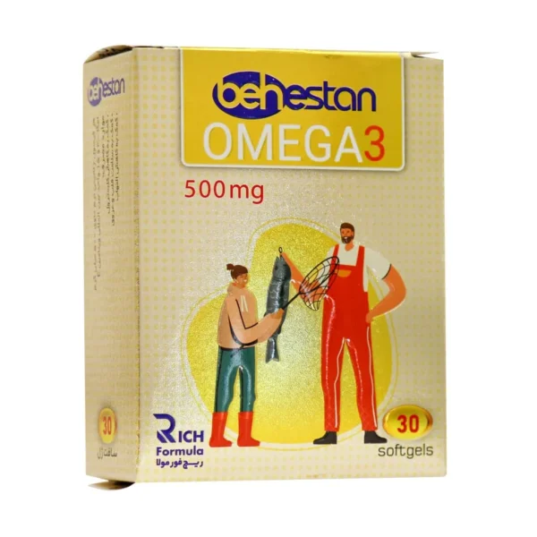 سافت ژل امگا 3 500 میلی گرم بهستان بهداشت کمک به سلامت قلب و عروق