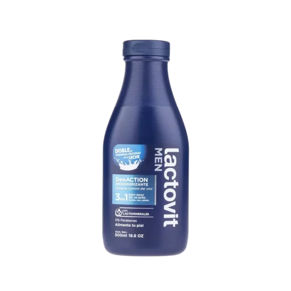 شامپو ۳ در ۱ سر و بدن آقایان لاکتویت مدل Deoaction 500 میلی لیتر آبرسان و ضد تعریق
