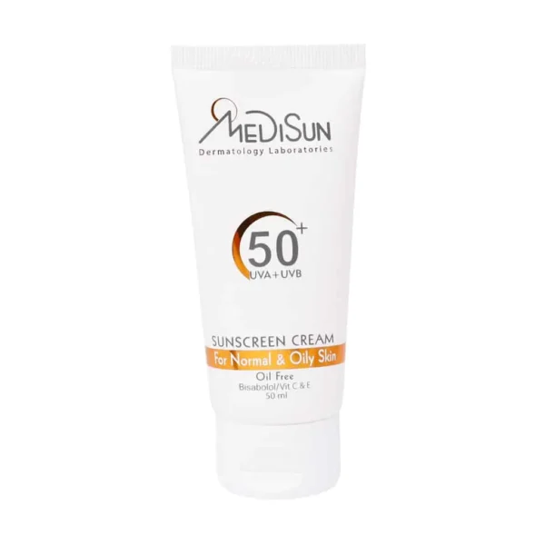 کرم ضد آفتاب بی رنگ spf50 مدیسان برای پوست معمولی و چرب