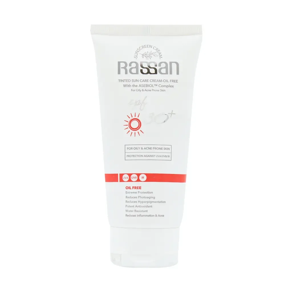 کرم ضد آفتاب رنگی فاقد چربی SPF30 پوست چرب و آکنه دار راسن 40 میلی لیتر