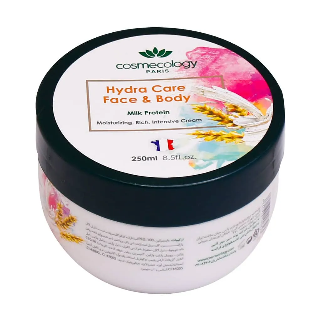 کرم مرطوب کننده صورت و بدن حاوی پروتئین شیر کاسمکولوژی 250 میلی لیتر آبرسانی و حفظ رطوبت پوست