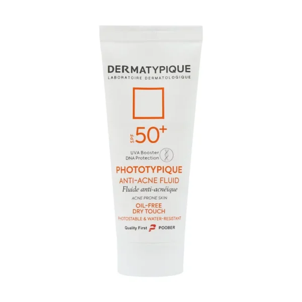 فلوئید ضد آفتاب بی رنگ آنتی آکنه درماتیپیک SPF50 مناسب پوست چرب و جوش دار 40 میلی لیتر