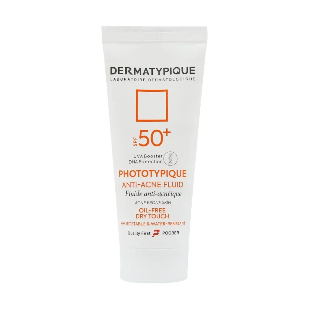 فلوئید ضد آفتاب بی رنگ آنتی آکنه درماتیپیک SPF50 مناسب پوست چرب و جوش دار 40 میلی لیتر