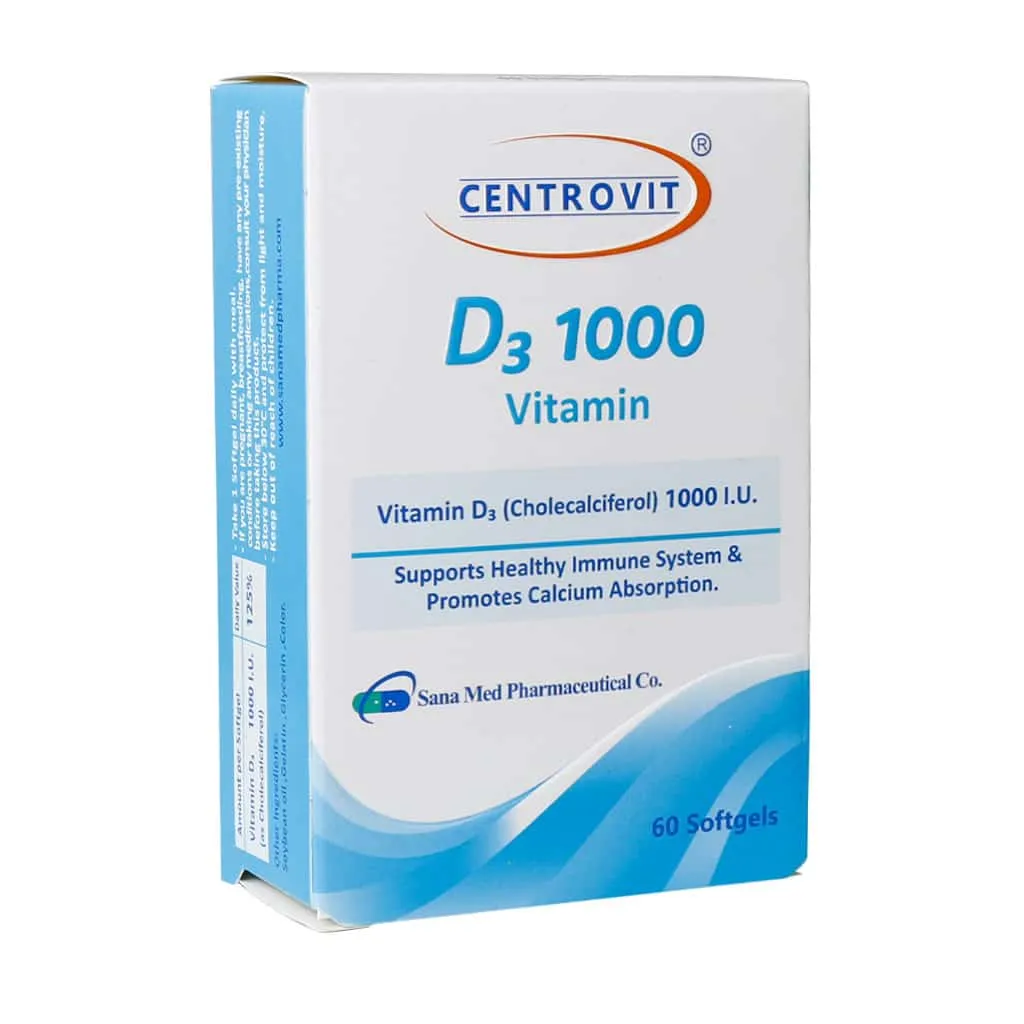 سافت ژل ویتامین D3 1000 واحد سنتروویت 60 عدد تقویت کننده سیستم ایمنی