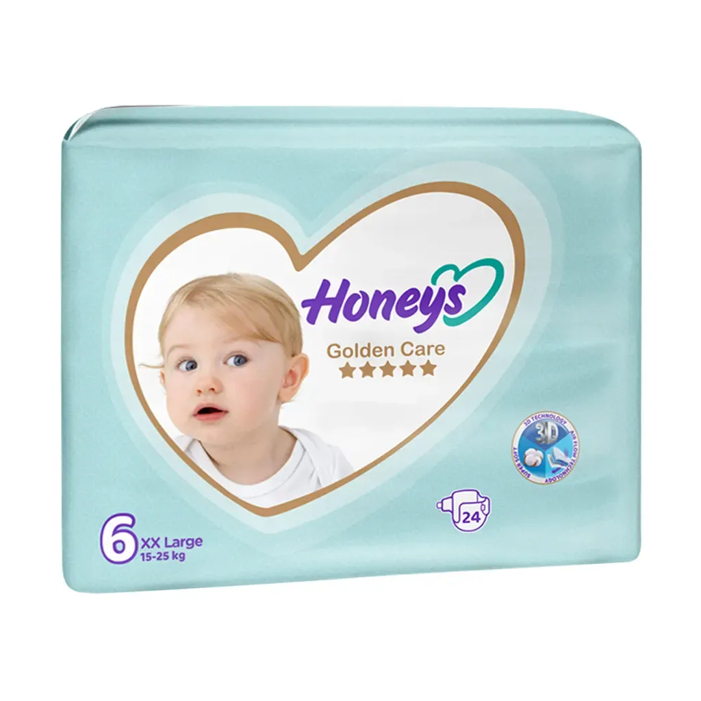 پوشک بچه سایز 6 هانیز 24 عدد جذب سریع و راحتی کودک