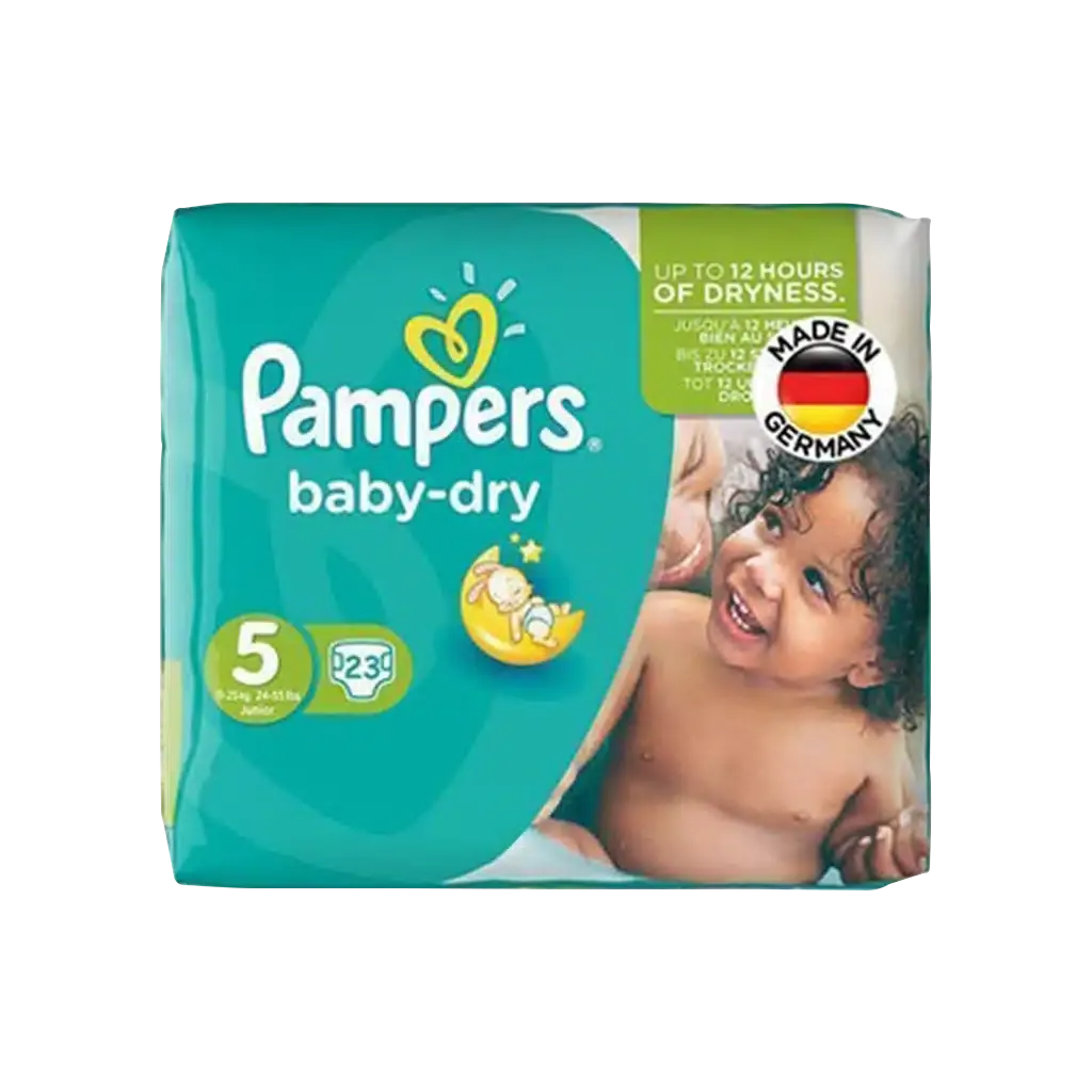 پوشک سایز ۵ پمپرز مدل baby dry برای نوزادان ۱۱ تا ۲۳ کیلوگرم
