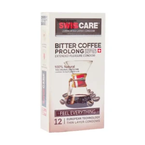 کاندوم تاخیری و خاردار قهوه تلخ سوئیس کر مدل Bitter Coffee Prolong بسته 12 عدد
