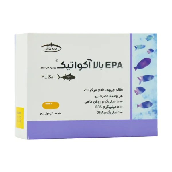 کپسول روغن ماهی حاوی EPA بالا آکواتیک کارن 30 عدد تقویت حافظه و سلامت قلب