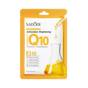 ماسک ورقه‌ای صورت روشن‌کننده آنتی‌اکسیدان Q10 سادور ویژگی اصلی آنتی‌اکسیدان و کمک به روشن شدن پوست
