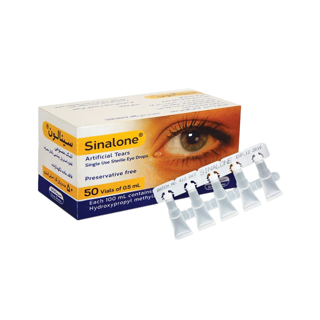 اشک مصنوعی سینالون سینا دارو ۵۰ ویال تسکین خشکی و تحریک چشم - تصویر 1
