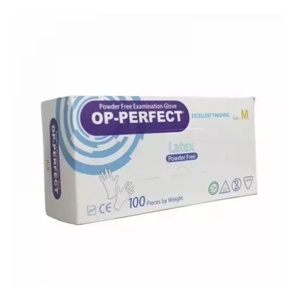 دستکش لاتکس Powder Free او پی پرفکت سایز M بسته 100 عددی